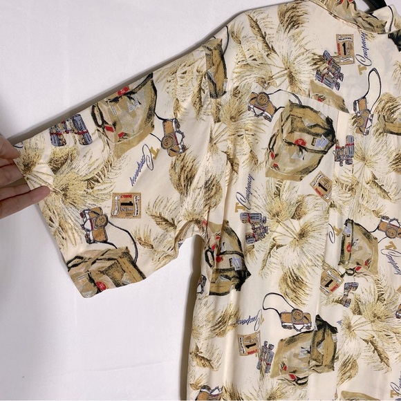 Vintage Reel Monde New Line Tan Cream Tourist Print Short Sleeve Casual Top XL - Picture 11 of 14